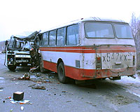 В Озерске произошло лобовое столкновение пассажирских автобусов